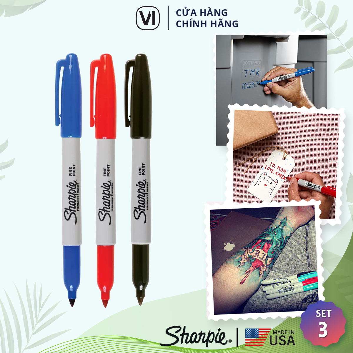 Combo 3 màu Bút lông dầu Sharpie Fine Point 0.9mm