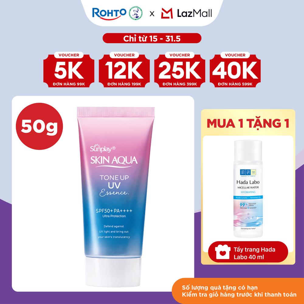 Kem chống nắng nâng tông Skin Aqua Tone up Lavender cho da tối màu  da vàng, dạng tinh chất Sunplay Skin Aqua Tone Up UV Essence Lavender SPF 50+ PA++++ 50g