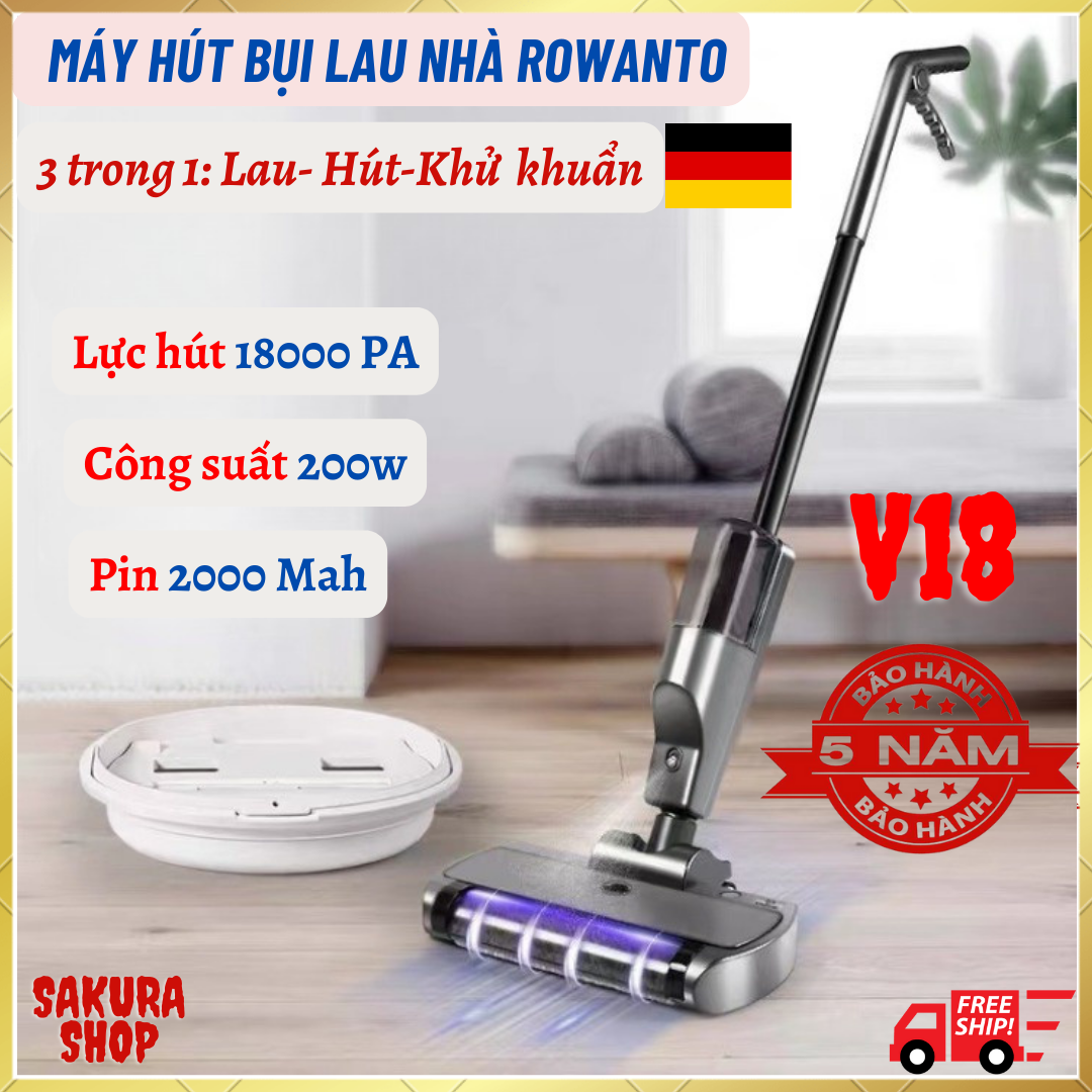 Máy hút bụi lau nhà cầm tay đa năng thông minh Rowanto V18 Máy hút bụi gia đình Không Dây loại tốt Công suất cực mạnh Cây lau nhà Máy hút bụi cầm tay xiaomi deerma philips