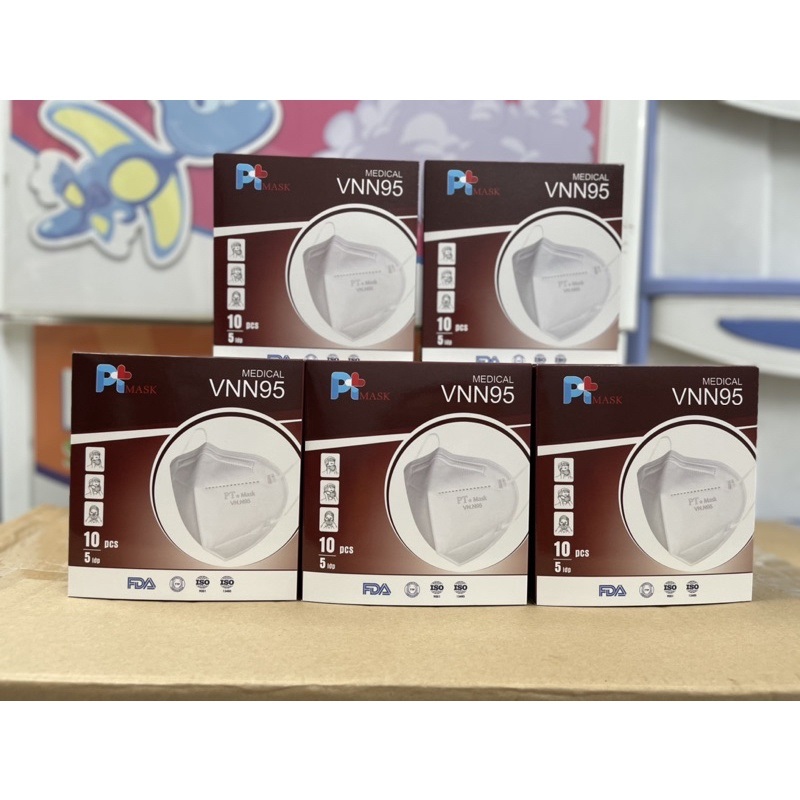 Hộp 10 cái khẩu trang n95 pt mask, 5 lớp, kháng khuẩn, chống bụi siêu mịn pm2.5, màu trắng