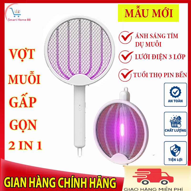 Vợt bắt muỗi thông minh gấp gọn, kiêm đèn bắt muỗi tự động ban đêm, vợt muỗi điện quang, vợt bắt muỗi, vợt điện bắt muỗi sạc tích điện kèm 3 lớp lưới bảo vệ an toàn, vợt bắt muỗi tự động thông minh, máy diệt