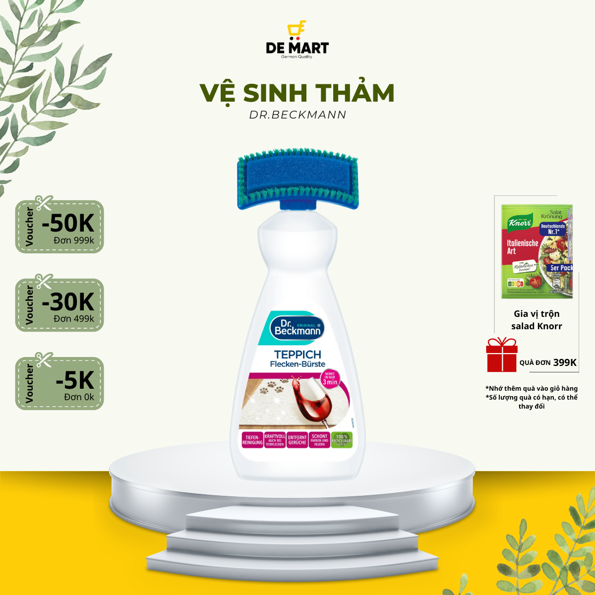 Nước vệ sinh thảm kèm đầu bàn chải làm sạch mọi vết bẩn, DR.BECKMANN chai 650ml