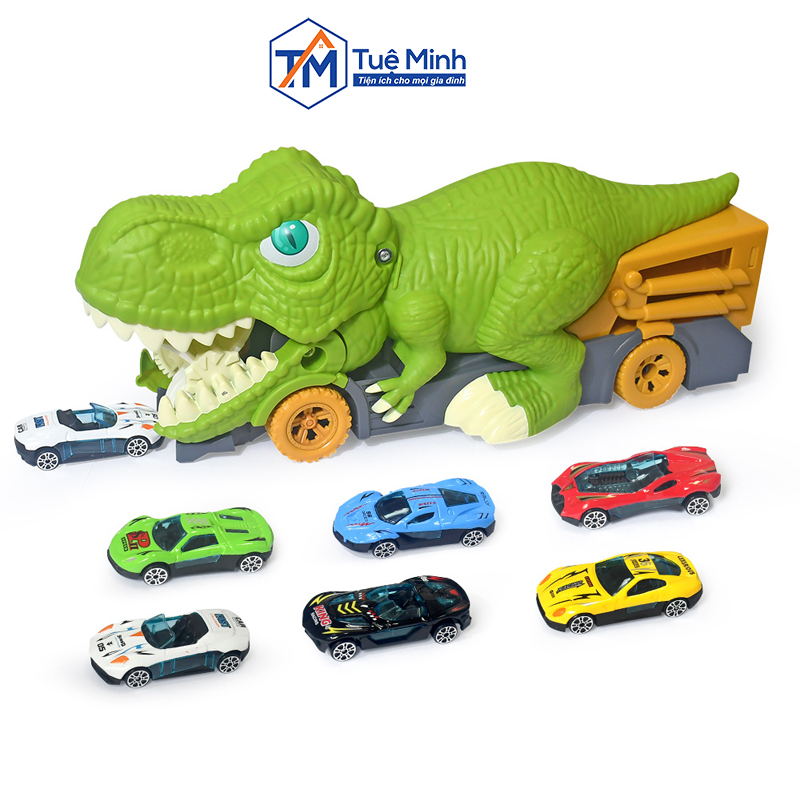 Xe ô tô đồ chơi, xe khủng long nuốt ô tô con siêu thú vị tặng kèm set 6 ô tô con