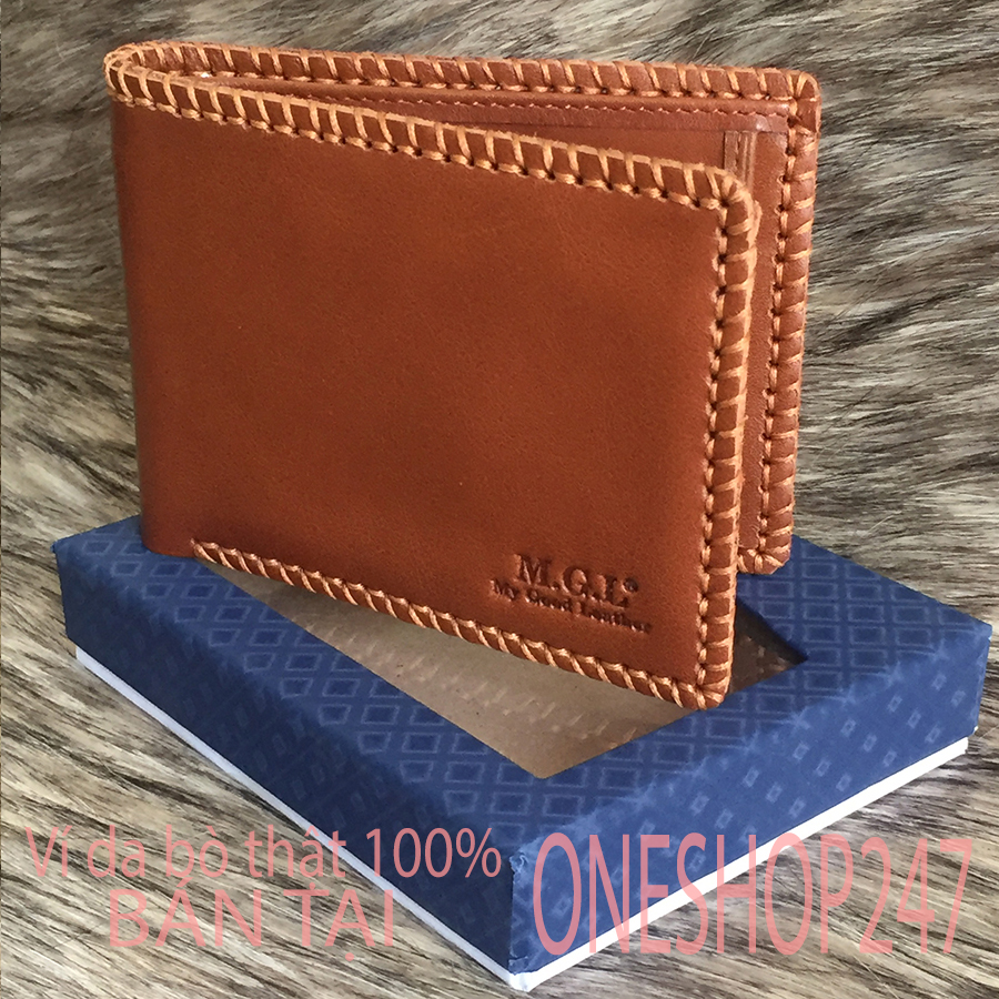 Ví bóp nam da bò THẬT 100%, Khâu thủ công bằng tay, Có khóa kéo trong, để vừa GPLX, CMND lớn bản cũ ( VIDA A21V)
