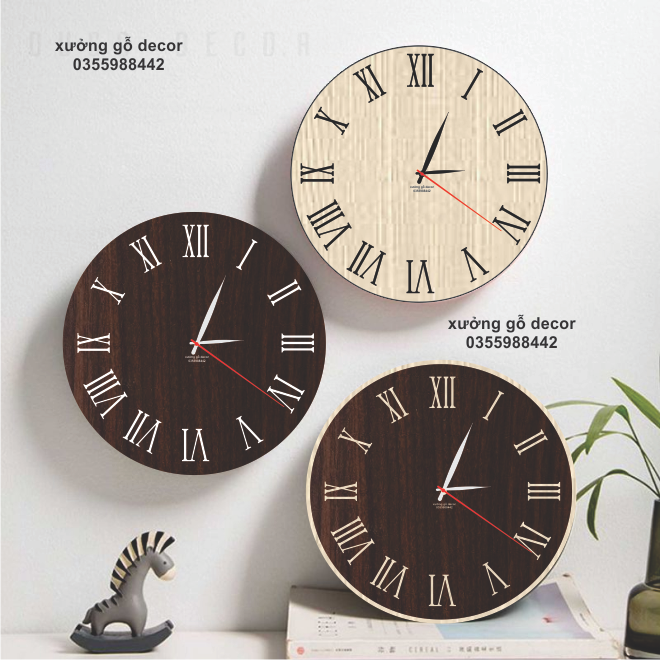 Đồng Hồ Gỗ Treo Tường Số La Mã Decor Độc Đáo