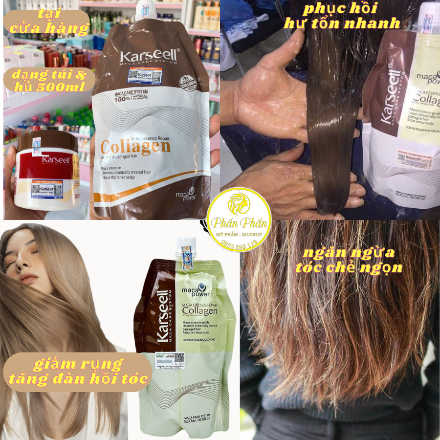 Kem ủ tóc Karseell Maca Power Collagen 500ml phục hồi hư tổn Hấp ủ tóc thẳng mượt bổ xung collagen lᴏại 1 CÓ TEM UT09