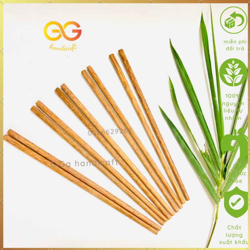 Set 10 đôi đũa gỗ dừa loại 1 giga house hoạ tiết vân dừa cao cấp dgd04 – đũa gỗ dừa dua go dua