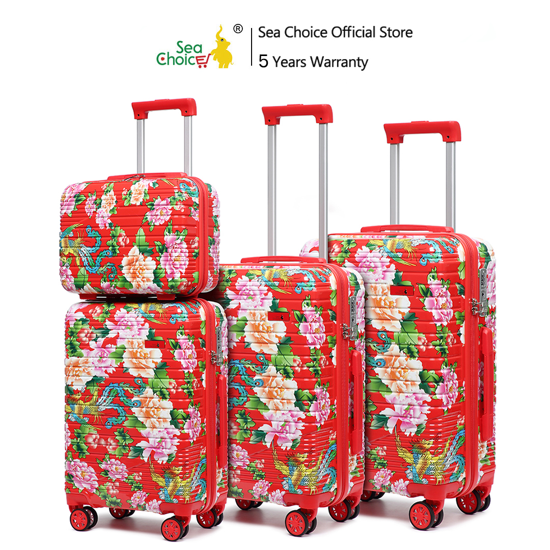 【Tặng Bọc trùm vali Vali kéo du lịch cao cấp Sea Choice 2030 Chất liệu nhựa PC Size 12 + 20/24/28'' có khóa TSA Khóa kéo YKK -Hoa văn Phoenix Peony - Rồng xanh và Rồng trắng
