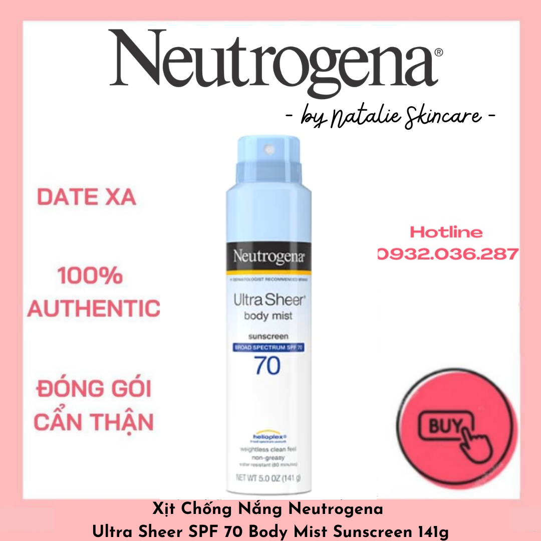 Xịt chống nắng neutrogena ultra sheer spf 70 body mist sunscreen 141g