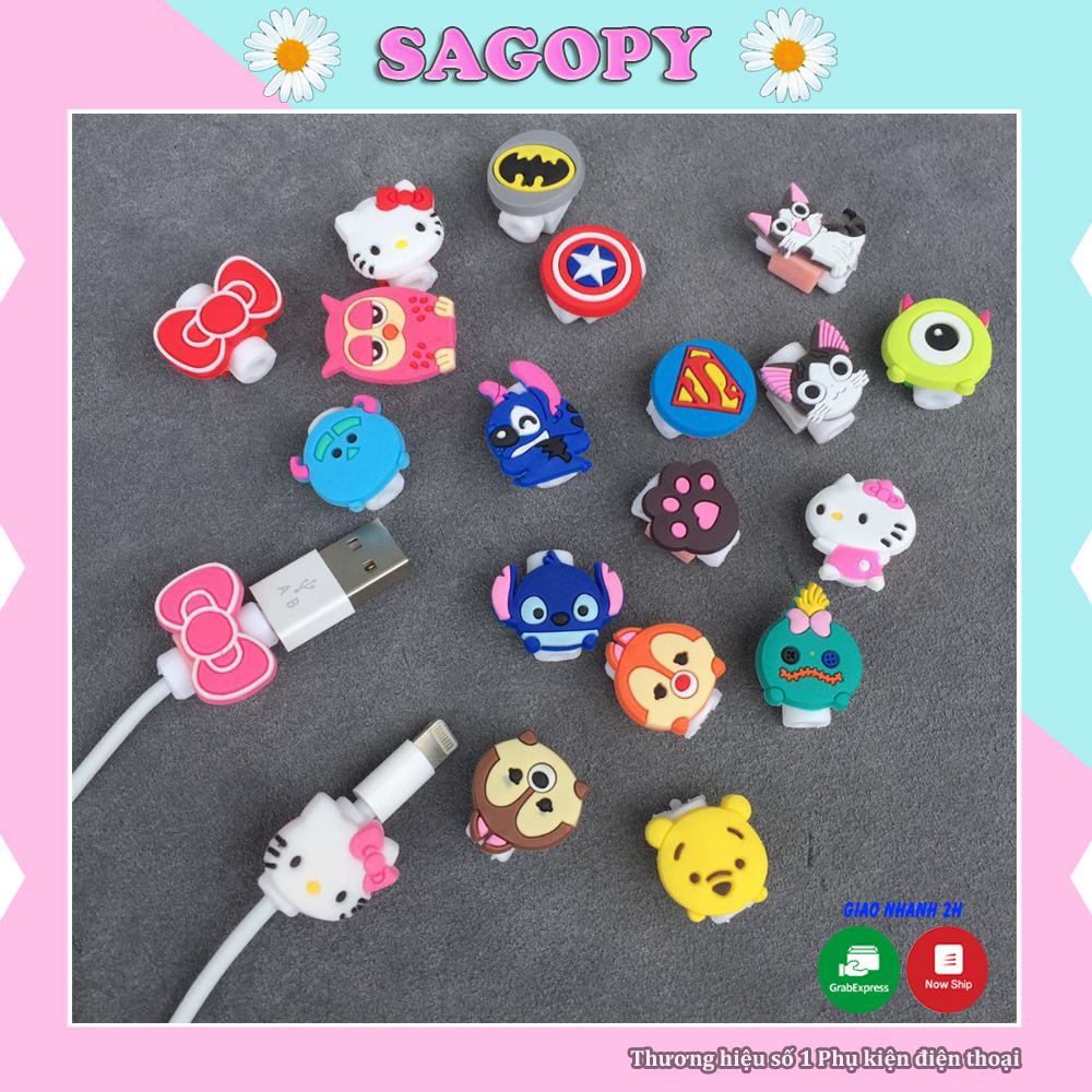 Phụ kiện bảo vệ chống đứt gãy đầu dây cáp sạc cho tai nghe, dây lighting iphone samsung oppo hình thú nhiều màu sắc cute