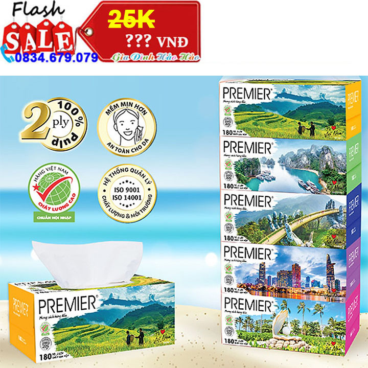 Hộp khăn giấy lụa premier 2 lớp - hộp 180 tờ