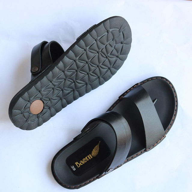 Dép Nam Da Bò Quai Ngang, Cao Cấp - Giày Sandal Nam Da Bò Nguyến Tấm