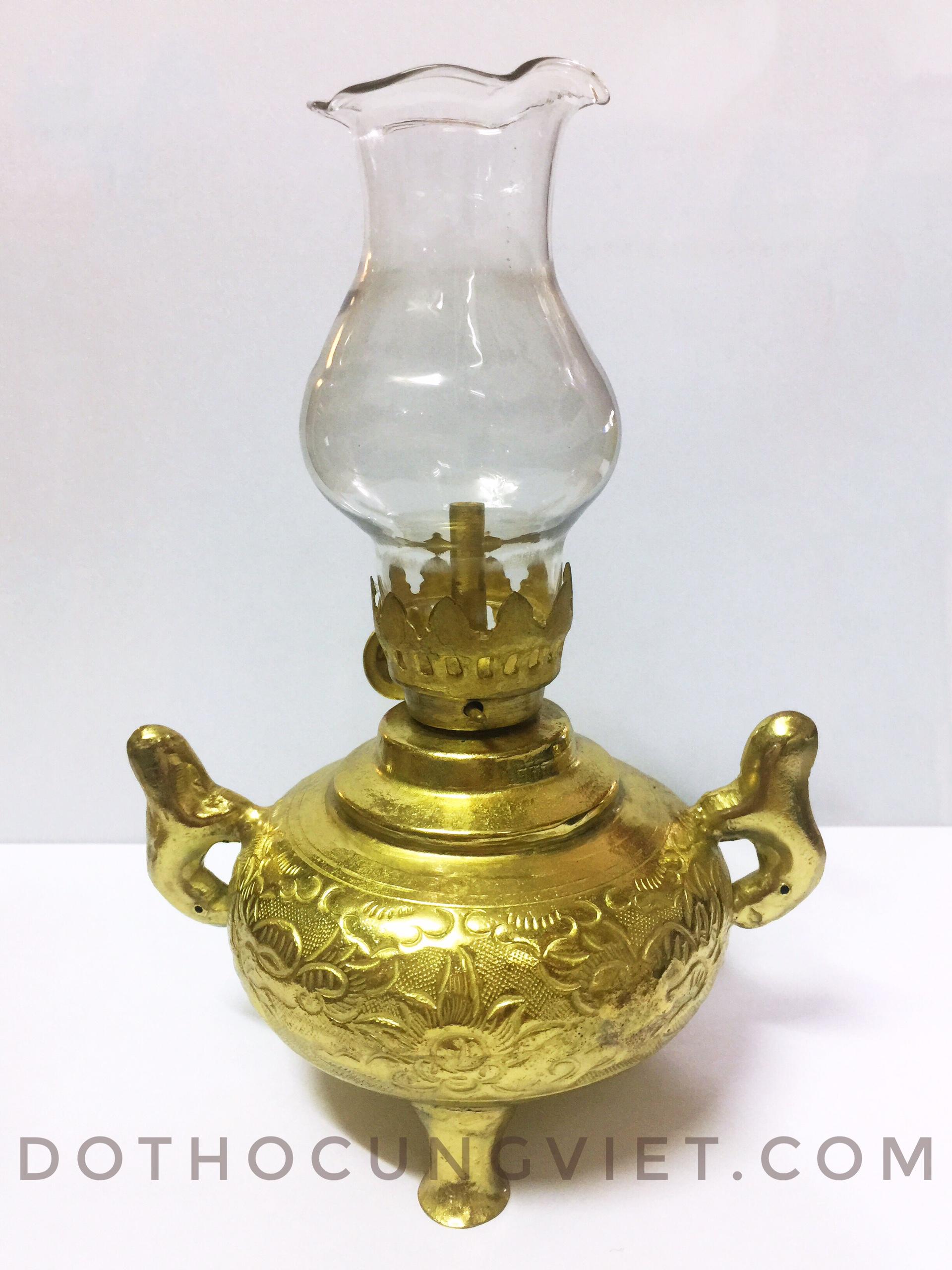 đèn dầu thờ cúng dáng lư tròn chạm thủ công bằng đồng