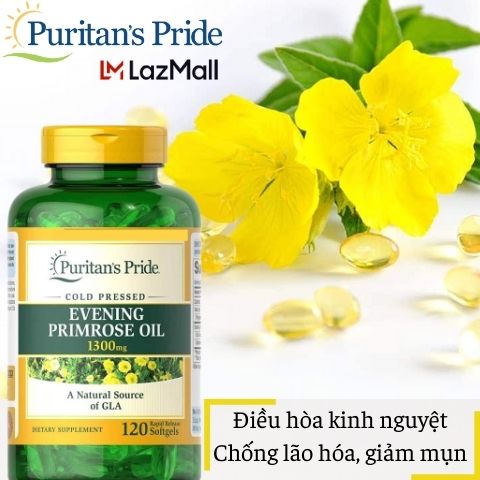 Sales 65% (HSD: 31/12/2025) Đẹp da, nở ngực, giảm mụn, chống khô âm đạo, vú to- Chiết xuất tinh dầu hoa anh thảo Evening Primrose Oil 1300mg của Puritan's Pride
