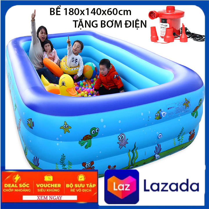 [tặng BƠM ĐIỆN+ BÓNG ] Bể Bơi Phao 3 Tầng TẶNG BƠM TAY bể bơi cho bé 1.8M Hình Chữ Nhật Hoạt Tiết Ngộ Nghĩnh Đáng Yêu Giúp Bé Xua Đi Nóng Nực Mùa Hè Hồ Bơi Trẻ Em - Bể bơi gia đình -BEBOIM8