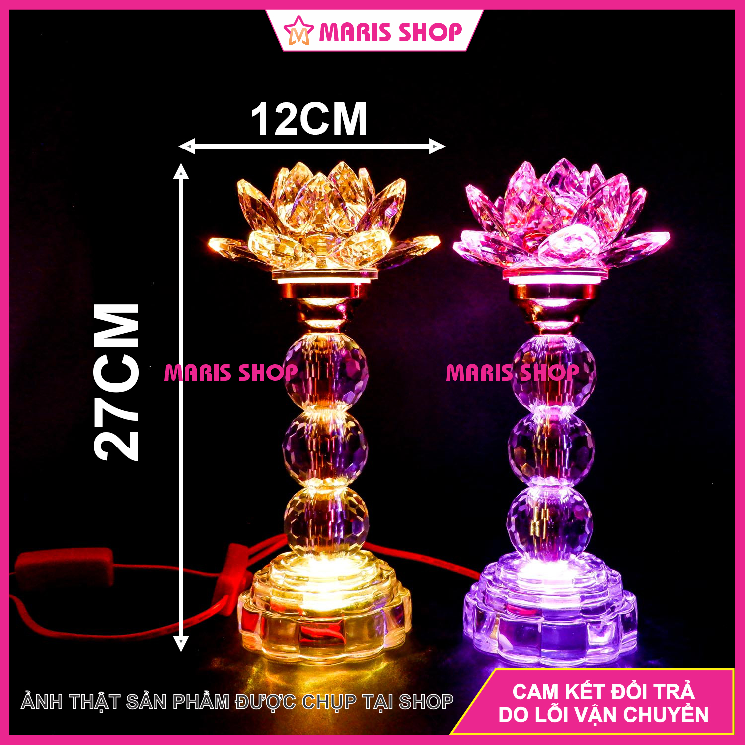 Bộ 2 Đèn Hoa Sen Pha Lê Nguyên Khối Cao 26cm Để bàn Thờ Phật Đèn Hoa Sen Đèn Thờ Cúng Đèn Bàn Thờ Phật Quan Âm Đèn Thờ Phật