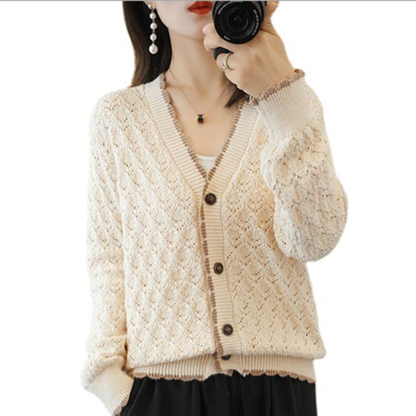 Áo khoác len nữ cardigan dệt kim tay dài cổ chữ v cúc cài