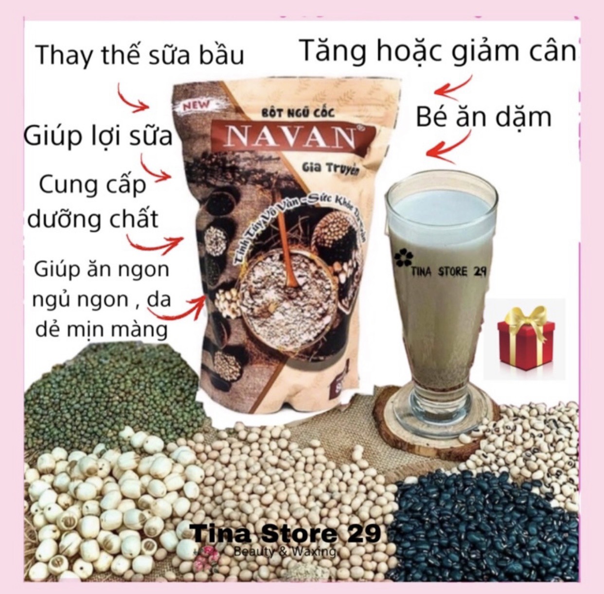 Ngũ cốc navan 7 vị đậu 800gr, bột ngũ cốc dinh dưỡng cho người ăn chay, lợi sữa cho mẹ và bé, date mới