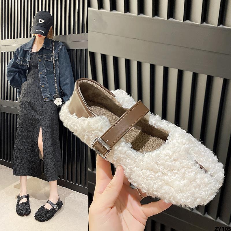 Phiên Bản Hàn Quốc Của Doudou Năm Ngón Chân Nhung Chia Giày Đơn Thu Đông Lông Lợn 2023 Giày Đi Ngoài Nữ Haodun Dễ Phối Cộng Với Giày Mới