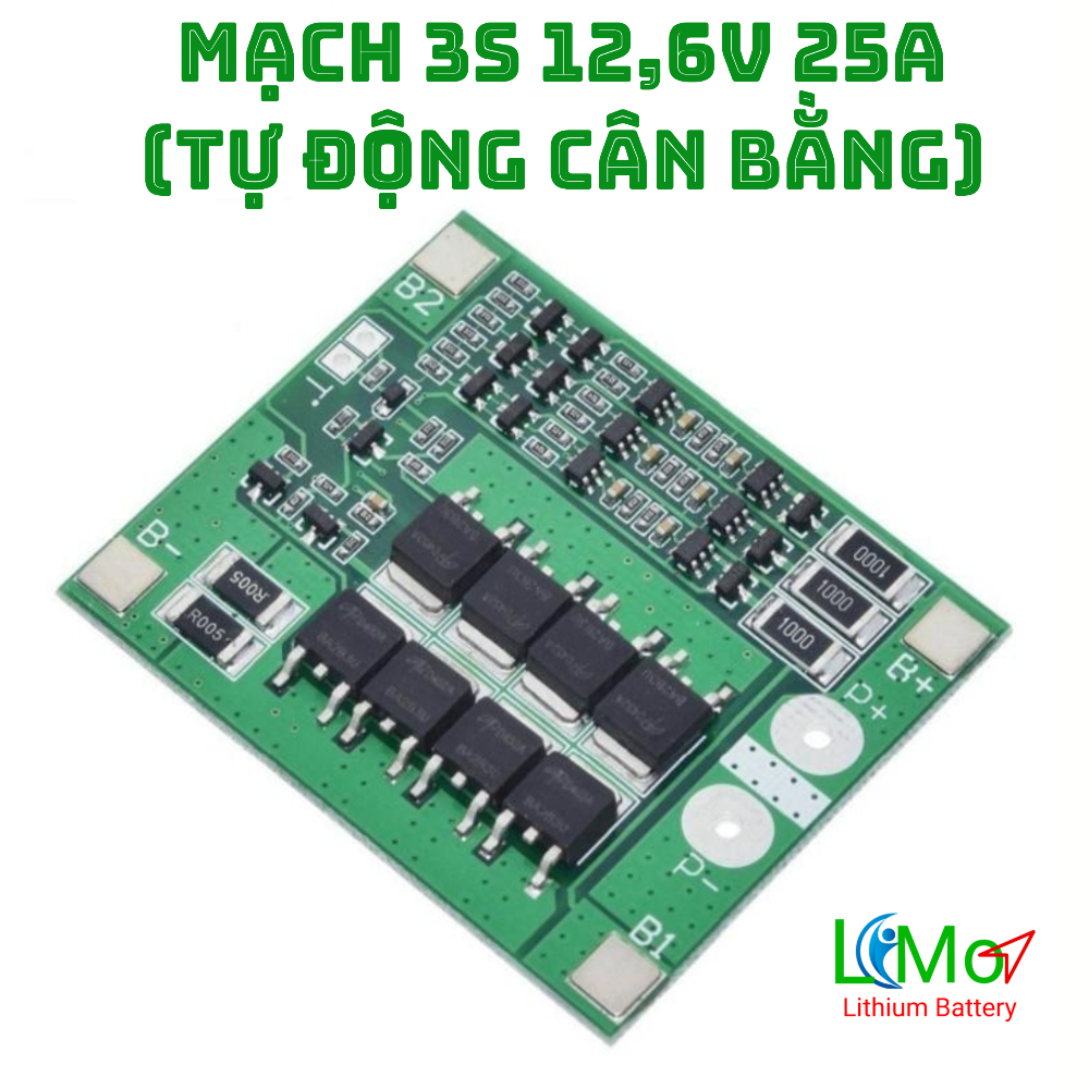 Mạch bảo vệ pin 3S 25A. Bảo vệ pin sắt Lithium ion 3S 12,6V Xả liên tục 25A, Tự động cân bằng, chống đấu ngược cực và chống sạc quá đầy và xả quá cạn pin - LIMO