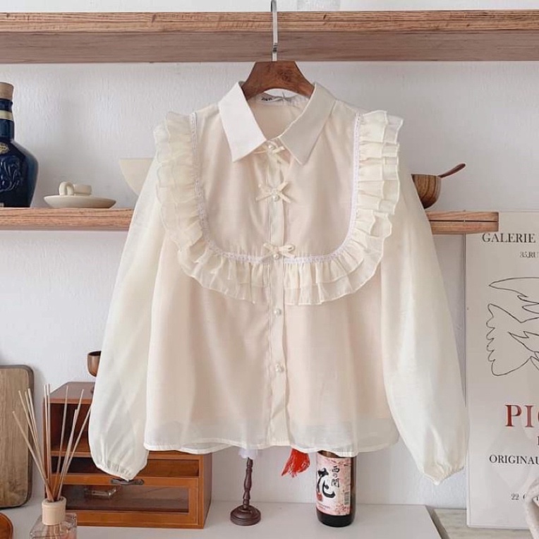 Áo sơ mi cổ bẻ thiết kế_451 babydoll chất đẹp mầu trắng, đen xiao shop