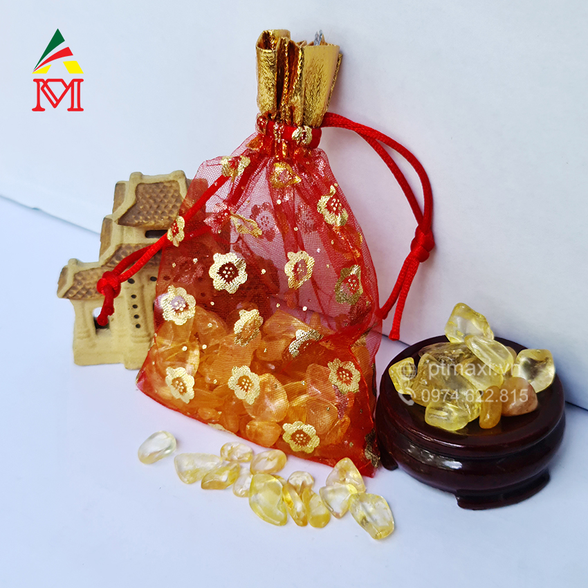 Túi Tài Lộc Đá Thạch Anh Trắng 100g. Hợp Mệnh Kim, Mệnh Thuỷ