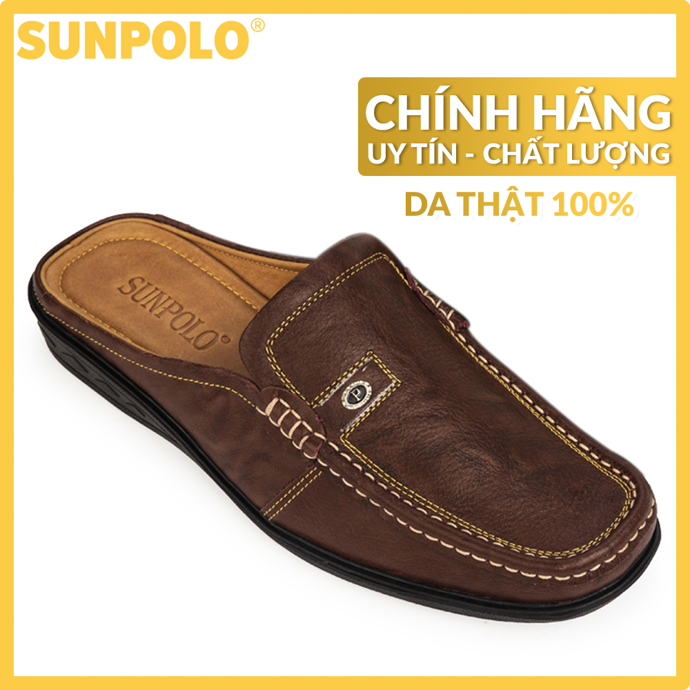 Giày sục sapo nam da bò cao cấp SUNPOLO SPO004 (Nâu)