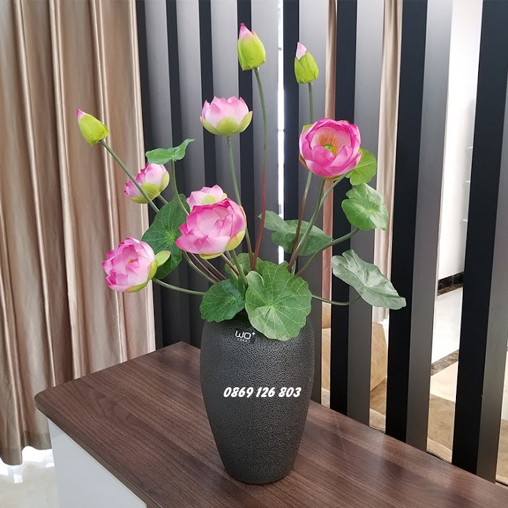 Hoa giả - Một cụm hoa sen lụa cao cấp (không kèm lọ) tuyệt đẹp trang trí phòng khách - Hoa giả lụa