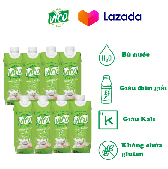 Combo 8 hộp nước dừa vico fresh 330ml - vị dứa
