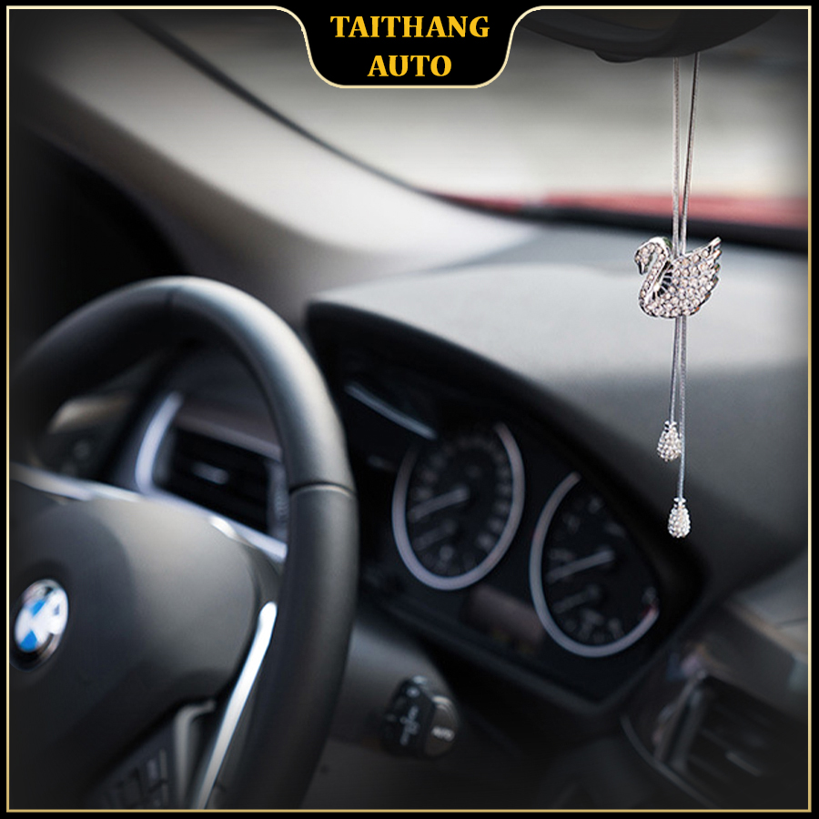 Dây treo gương nước hoa thiên nga , dây treo gương chiếu hậu thiên nga đính đá cao cấp, khử mùi xe hơi