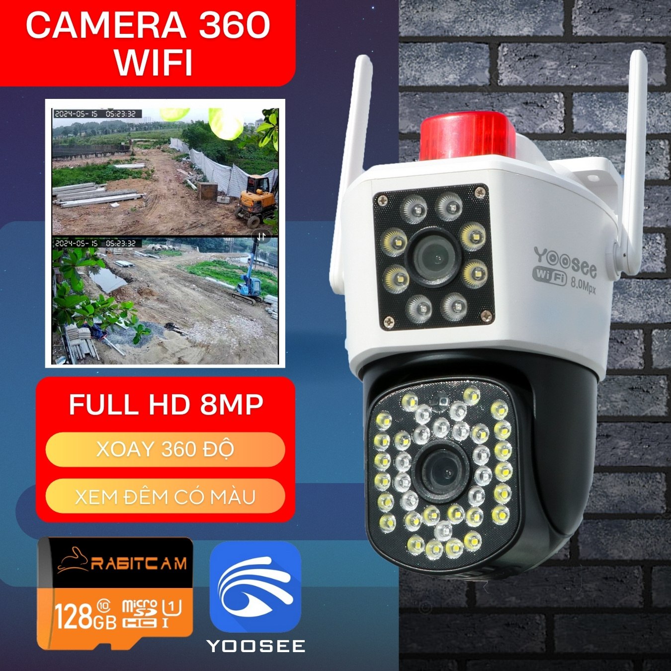 Camera IP Yoosee 2 MẮT XEM 2 MÀN HÌNH cùng lúc T2T-40L 12.0MPX xoay 360 độ,xem đêm có màu, CHẤT LIỆU CHỐNG NƯỚC BỂN BỈ, BẢO HÀNH 1 NĂM