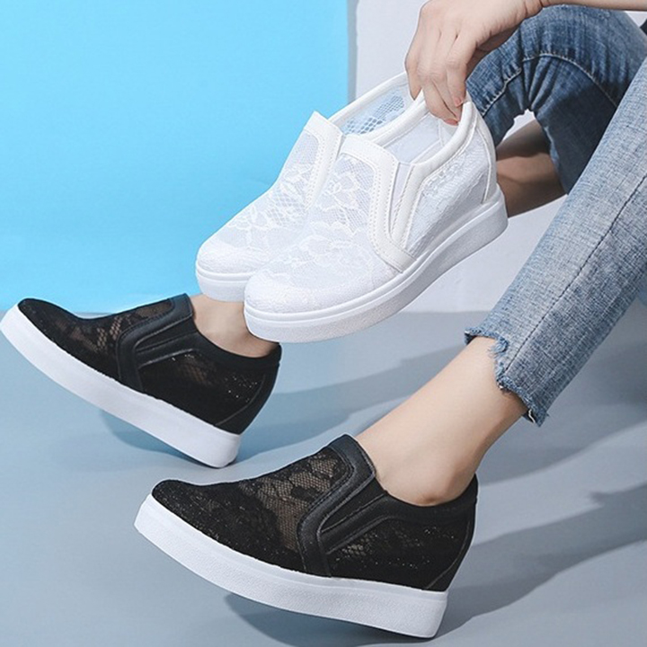 Giày độn đế nữ giày slip on nữ đế độn lưới V09 S076 Cỏ Boutique êm chân đi làm đi chơi đi học hàng Quảng Châu loại 01