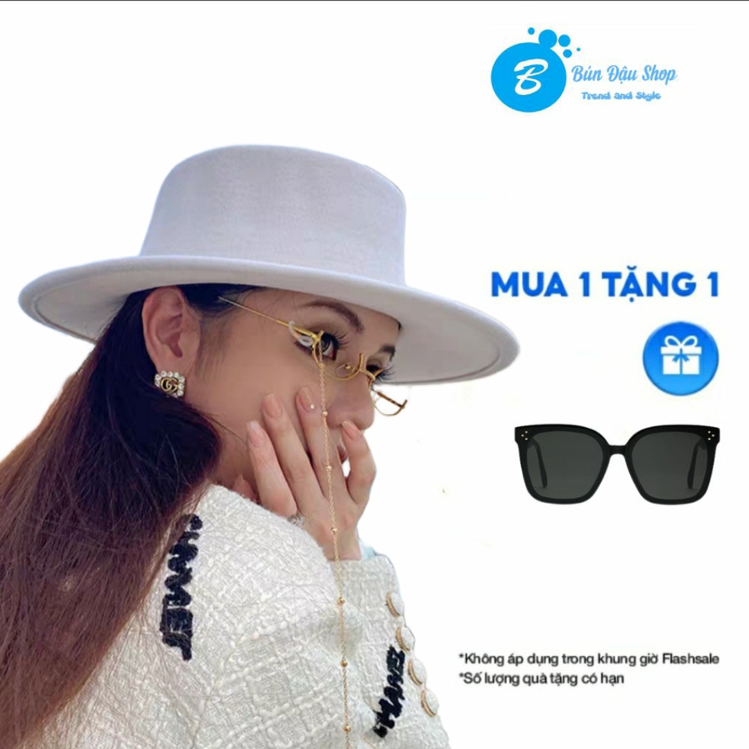 Mũ dạ boater đb màu trơn vành tròn