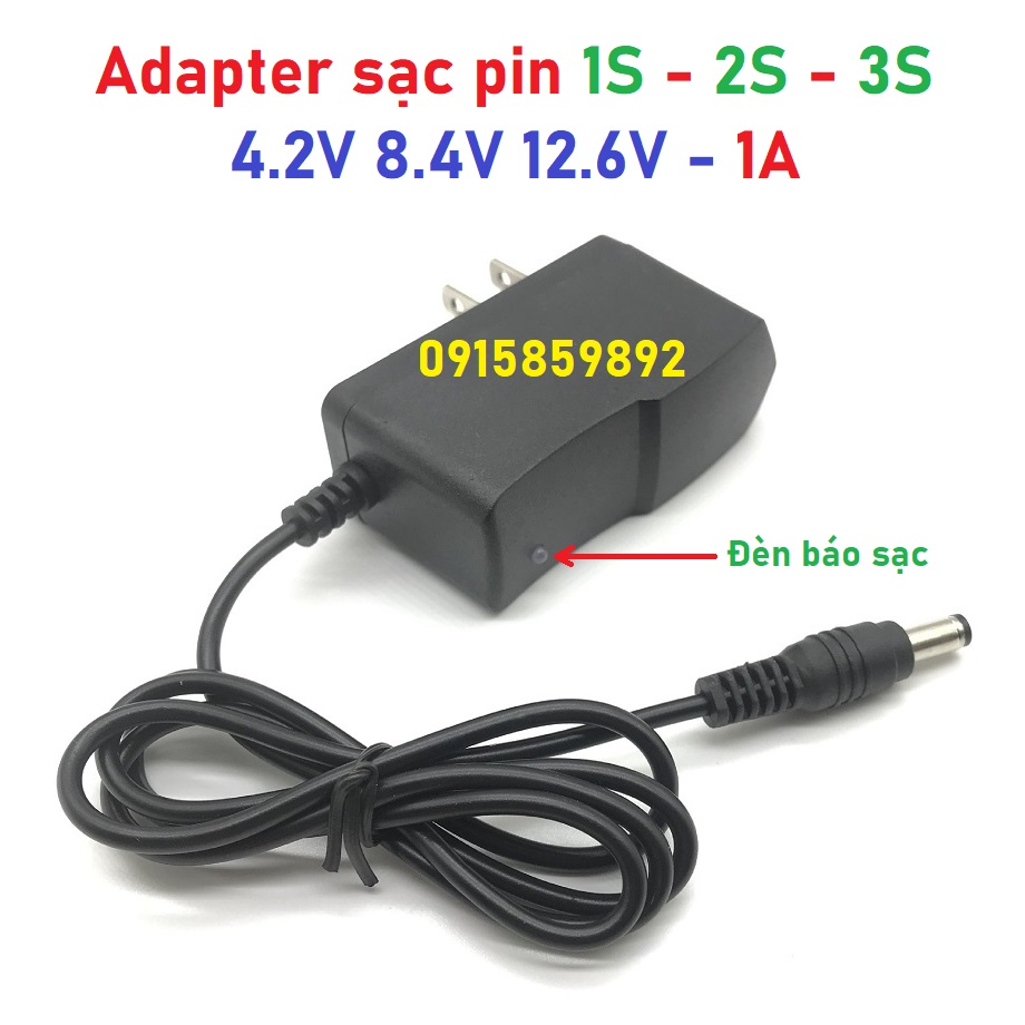 Adapter Sạc Pin 1S 2S 3S có đèn báo sạc - Bộ sạc pin 4.2V 8.4V 12.6V 1A