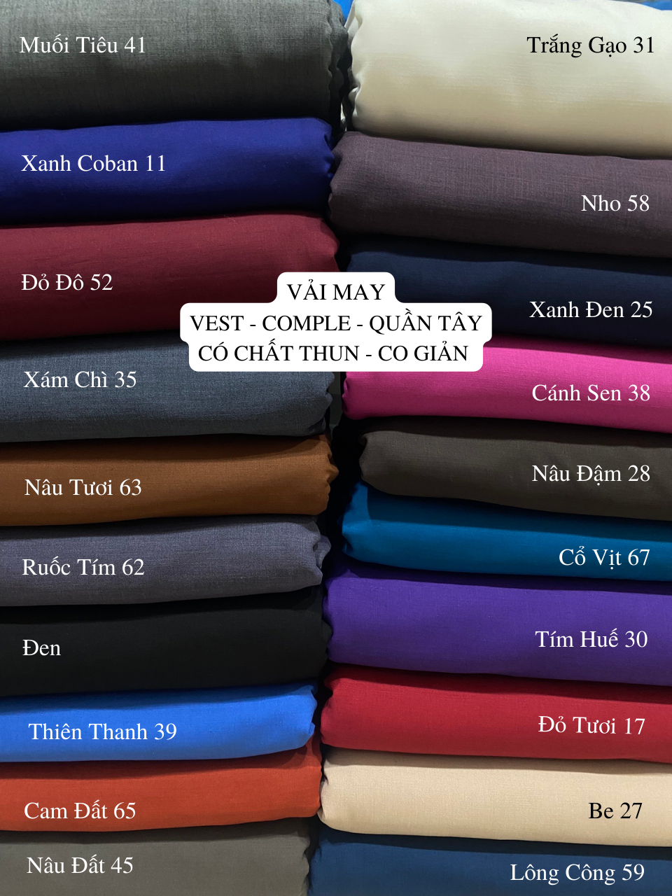 VẢI MAY VEST - COMPLE - QUẦN TÂY NAM VÀ NỮ - CÓ CHẤT THUN CO GIẢN NHẸ