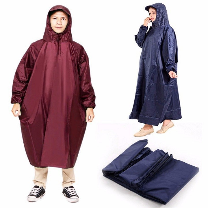 Áo Mưa Bít  Người lớn - Áo Đi Mưa Kín Vải Dù TRƠN kèm túi đựng, Không đường xẻ vải dù siêu chống thấm, dai - bền - thời trang