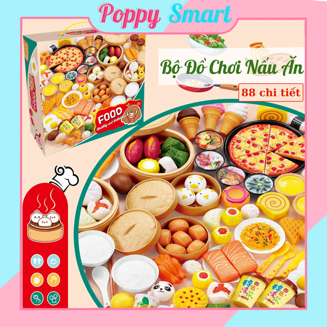 Bộ đồ chơi nấu ăn 88 món, đồ chơi nhà bếp cho bé từ 2 đến 8 tuổi