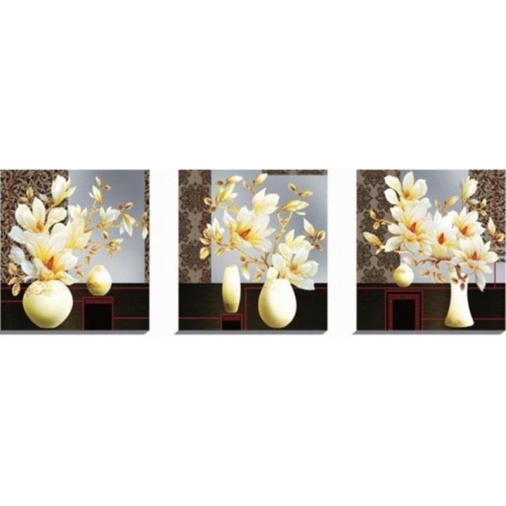 tranh thêu chữ thập 3D bình hoa 3 bức LV3091_128*45cm