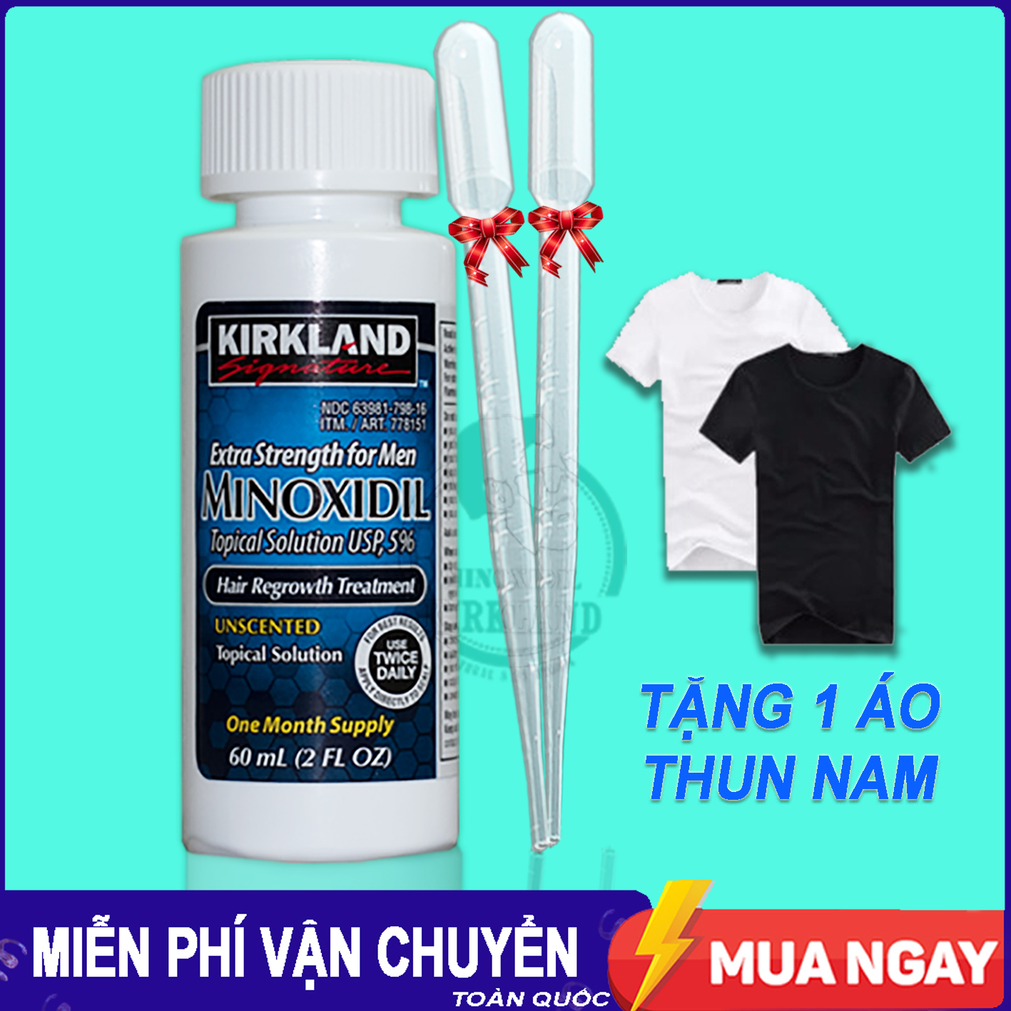 [HCM]Dung Dịch Mọc Râu Tóc Minoxidil 5% Kirkland for Men lọ lỏng 60ml ( 1 lọ) + Tặng kèm Áo thun Nam