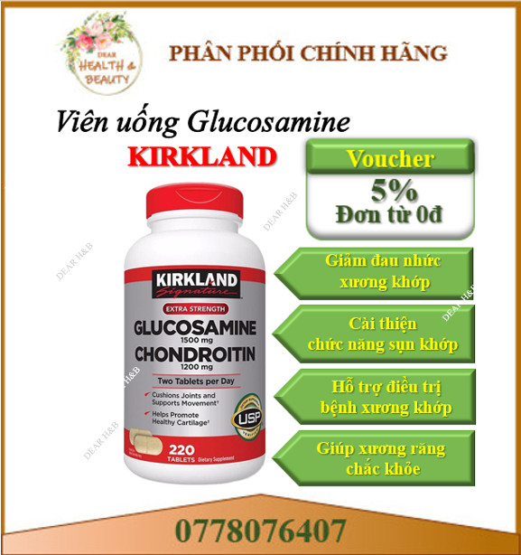220V Viên Uống Kirkland Signature Glucosamine 1500mg Chondroitin 1200mg