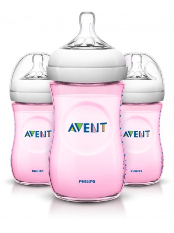 Set 3 bình sữa avent natural màu hồng 260ml
