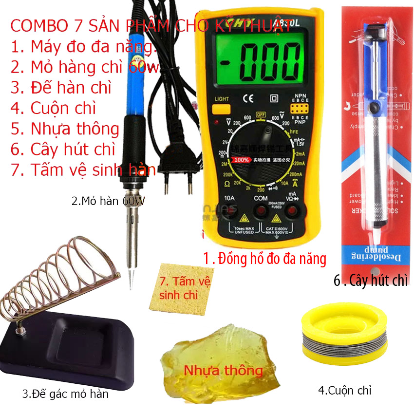 Đồng hồ đo vạn năng cao cấp chy 830l + 6 món dụng cụ kỹ thuật