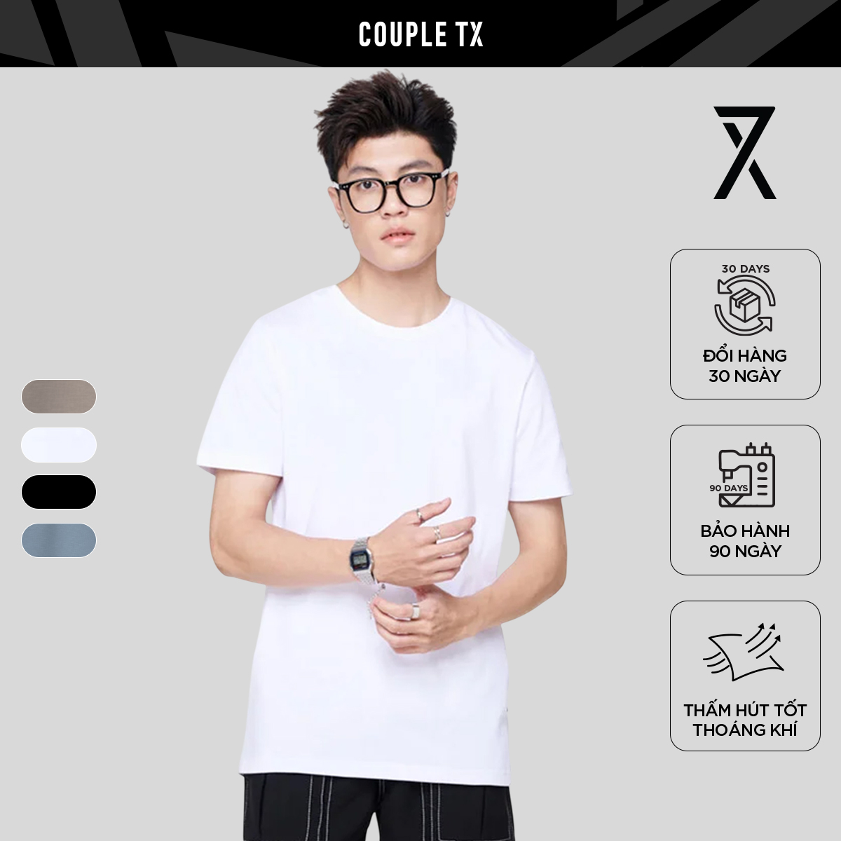   MUA 2 ÁO 238K  Áo Thun Nam COUPLE TX -  Áo Thun Trơn Cổ Tròn Đốm Slim Basic MTS 1375 