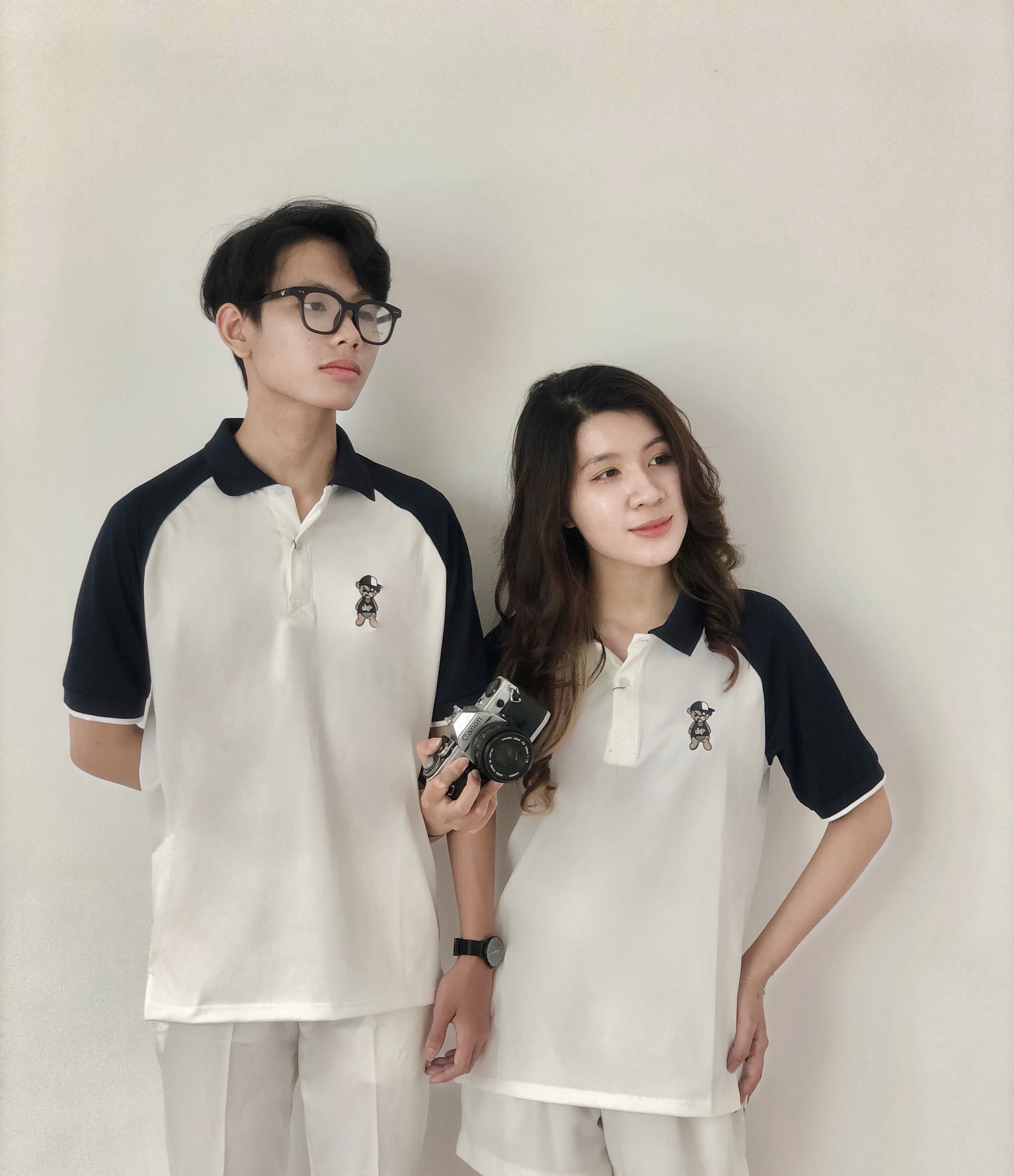 Áo thun polo cặp đôi nam nữ in hình gấu đáng yêu phối đồ cực đẹp