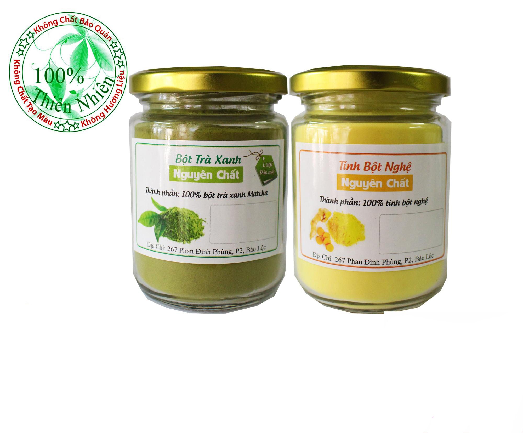 Combo Tinh Bột Nghệ + Bột Trà Xanh Nguyên Chất  100g - Chăm Sóc Da