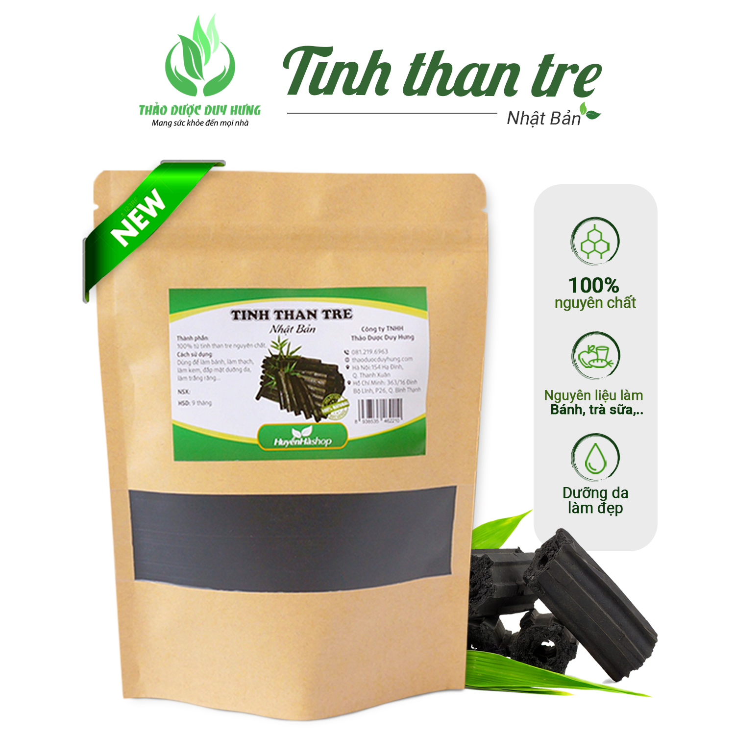 Bột tinh than tre NHẬT làm bánh mì, pha trà sữa  – Phụ gia thực phẩm, đắp mặt và làm trắng răng - Công ty TNHH Thảo Dược Duy Hưng