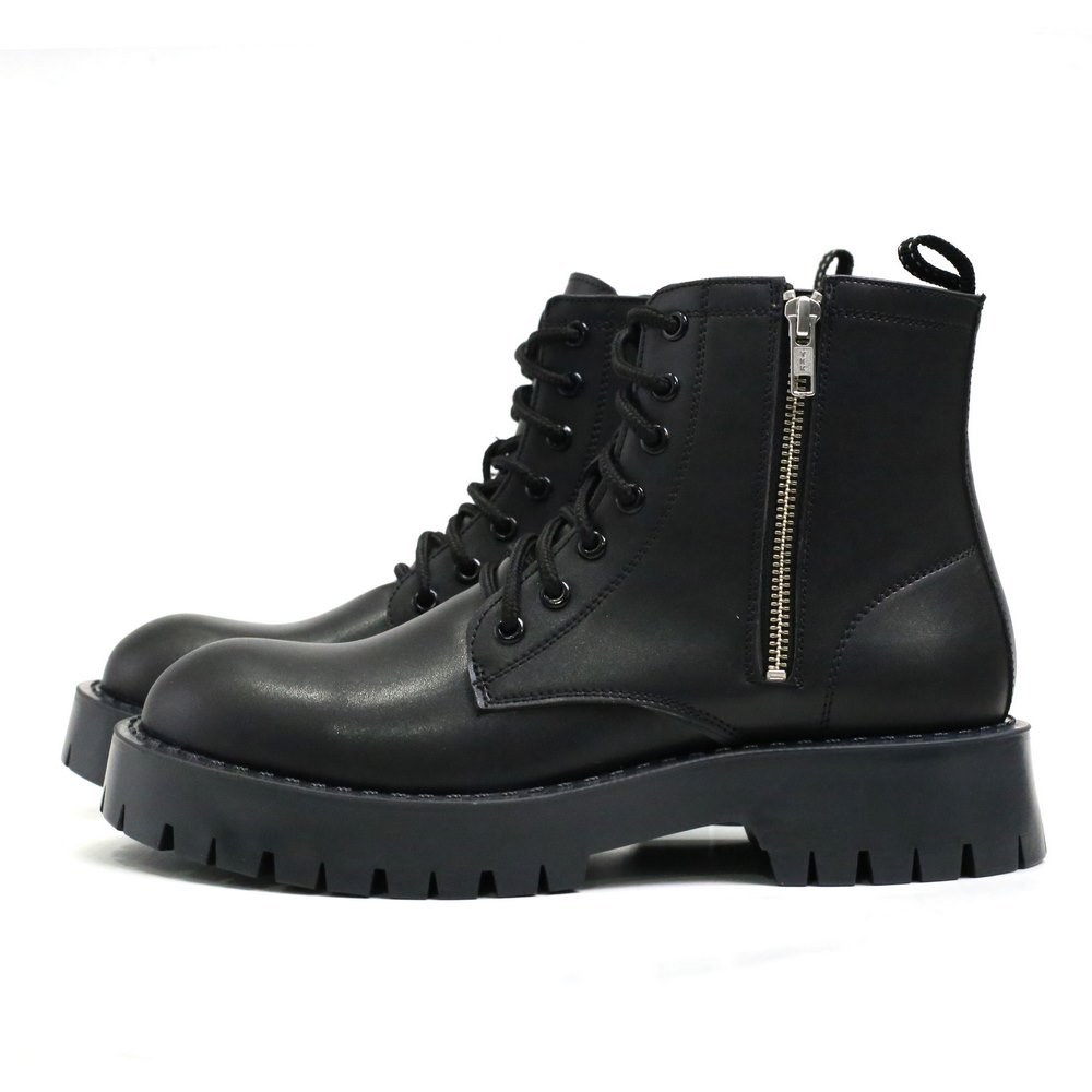 Giày Chunky Combat Boots da thời trang INICHI G1111 da lì chống nhăn, khóa kéo phiên bản đế chunky cao cấp