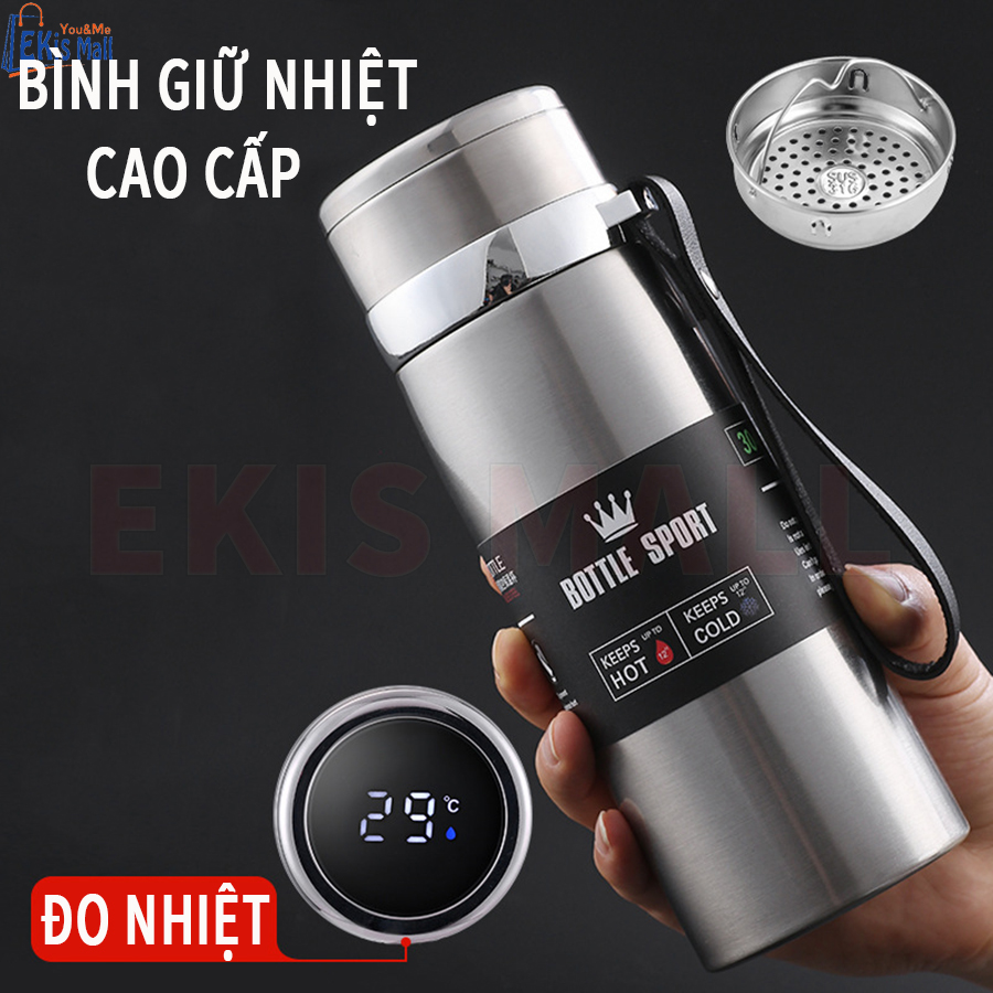 Bình nước thể thao giữ nhiệt cao cấp inox 316 Nhiệt kế cảm ứng chạm