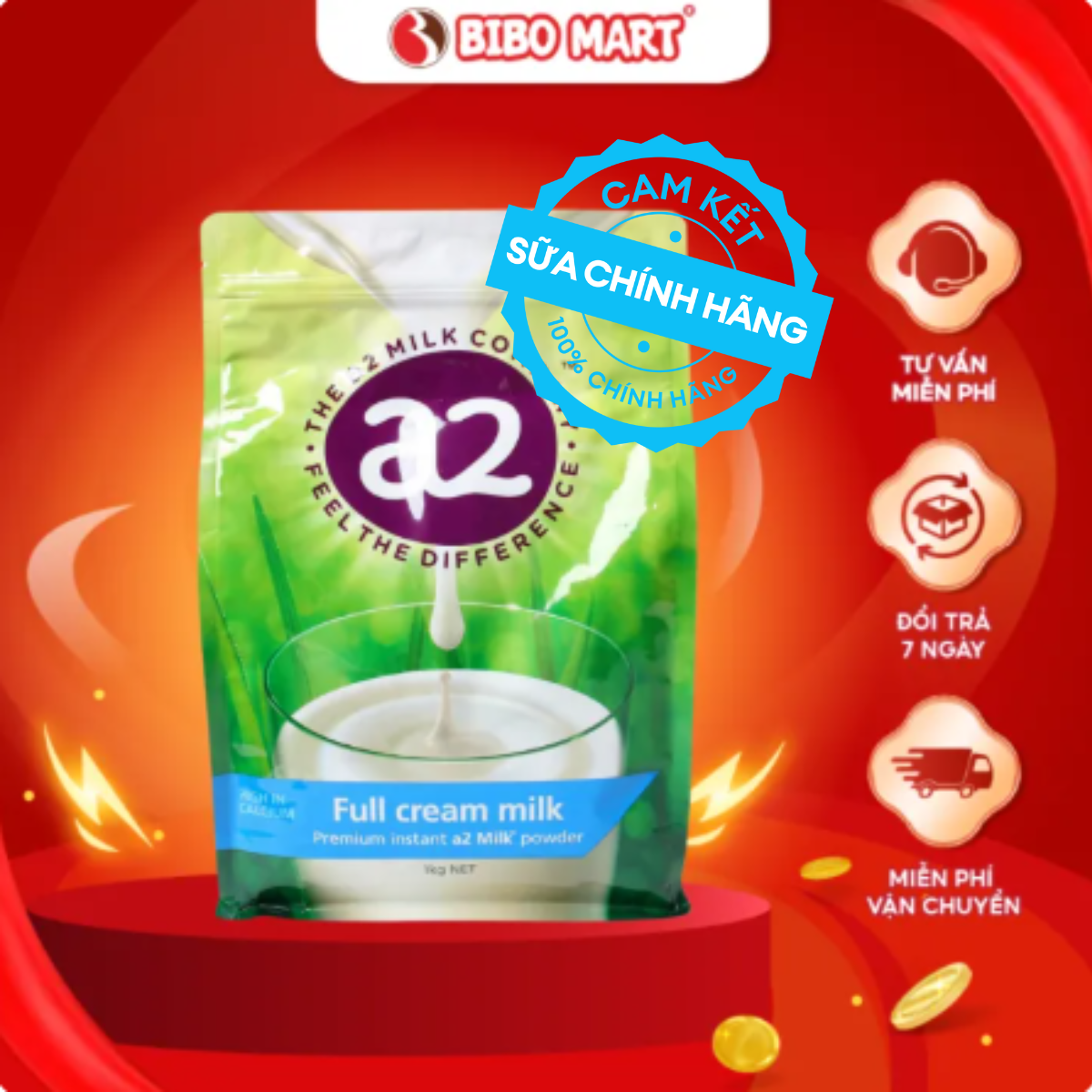 Sữa Bột Nguyên Kem A2 Full Cream Milk Úc Bổ Sung Canxi Phát Triển Hệ Xương Chắc Khỏe Cho Bé 1kg - Bibo Mart
