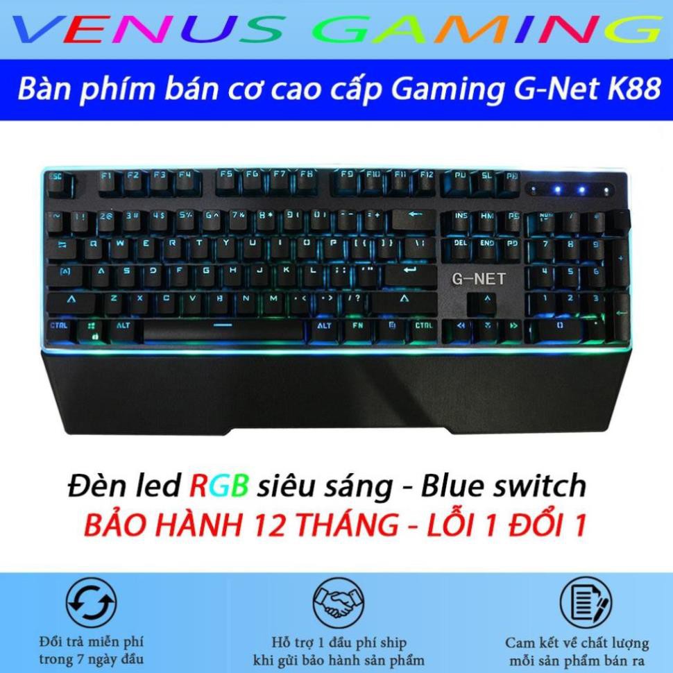 Bàn phím gaming g-net k68 - led ranibow - blue switch - switch quang học - màu đen - bảo hành 12 tháng